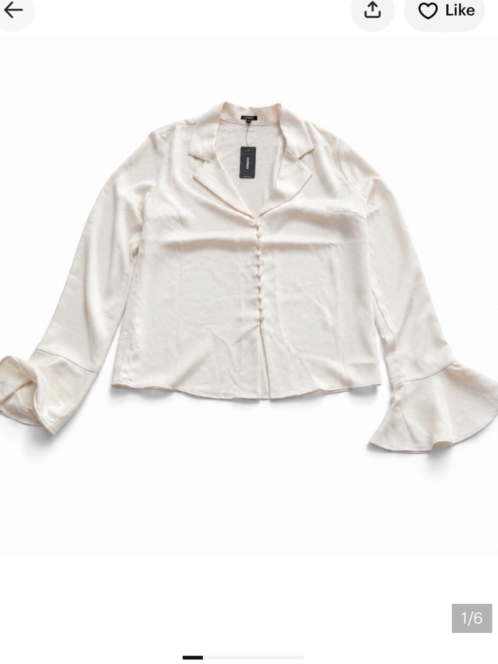Express Ivory Satin Button-Front Bell Sleeve Blouse